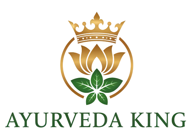 Ayurveda King logo with a crown and lotus flower on a white background